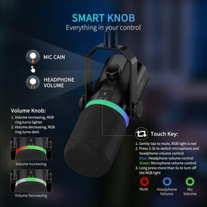 FEELWORLD PM1 - AS XLR/USB Dynamic Microphone for Podcasting Recording Gaming Live Streaming with Boom Arm, PM1 - AS - laboratorydeal