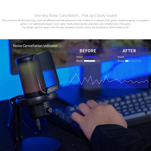 FEELWORLD VM1 USB Condenser Gaming Microphone for Streaming Noise Cancellation Mute RGB Light Desktop Stand, VM1 - XS - laboratorydeal