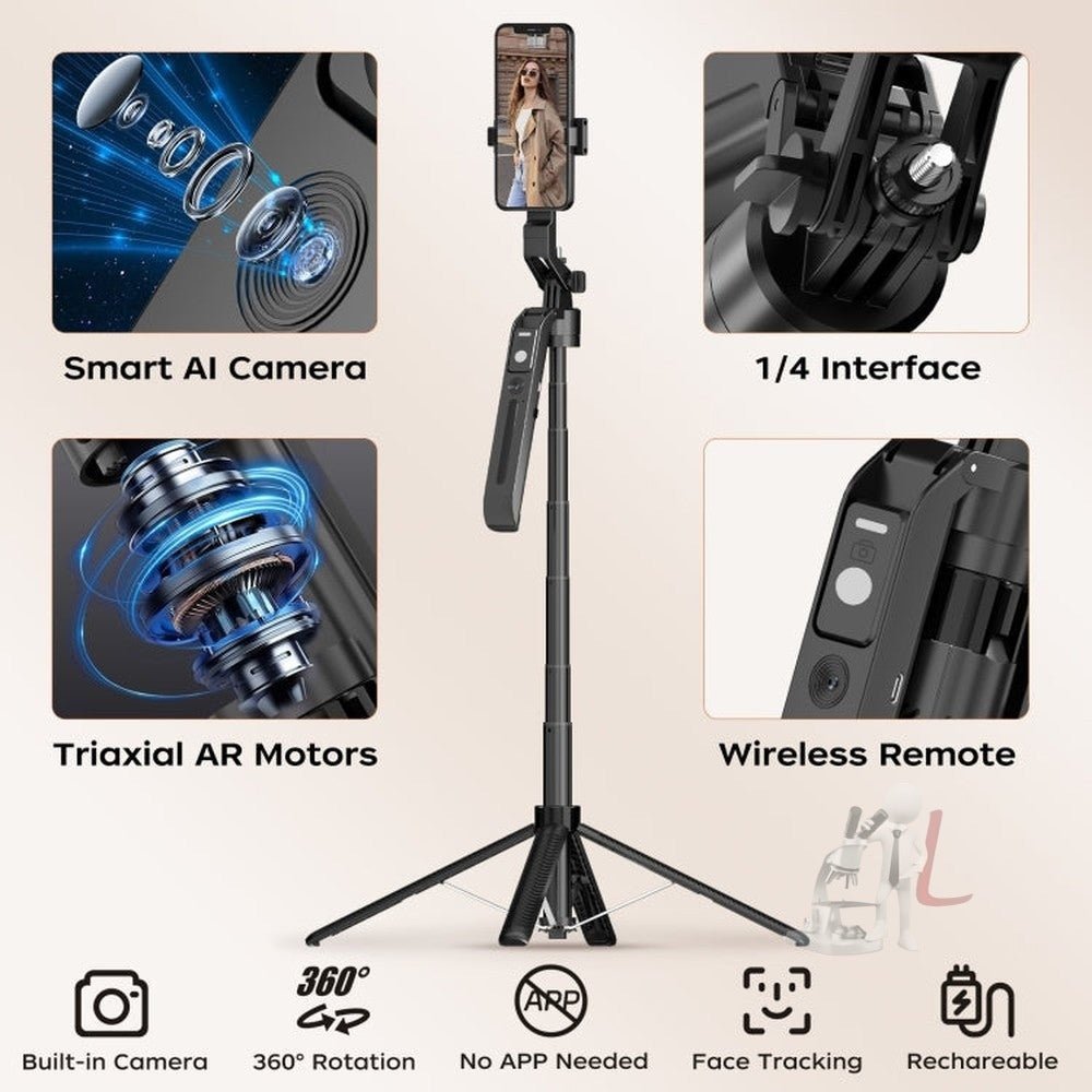 FUNSNAP A6 360 Degree Al Gimbal Selfie Stick Smart Face Tracking Integrated Tripod, A6 - laboratorydeal