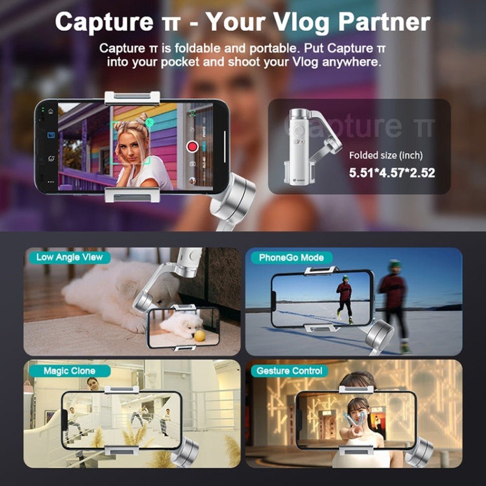 FUNSNAP Capture π Aluminum Alloy Arm 3 - Axis Handheld Phone Gimbal, Capture π Basic, Capture π Combo - laboratorydeal