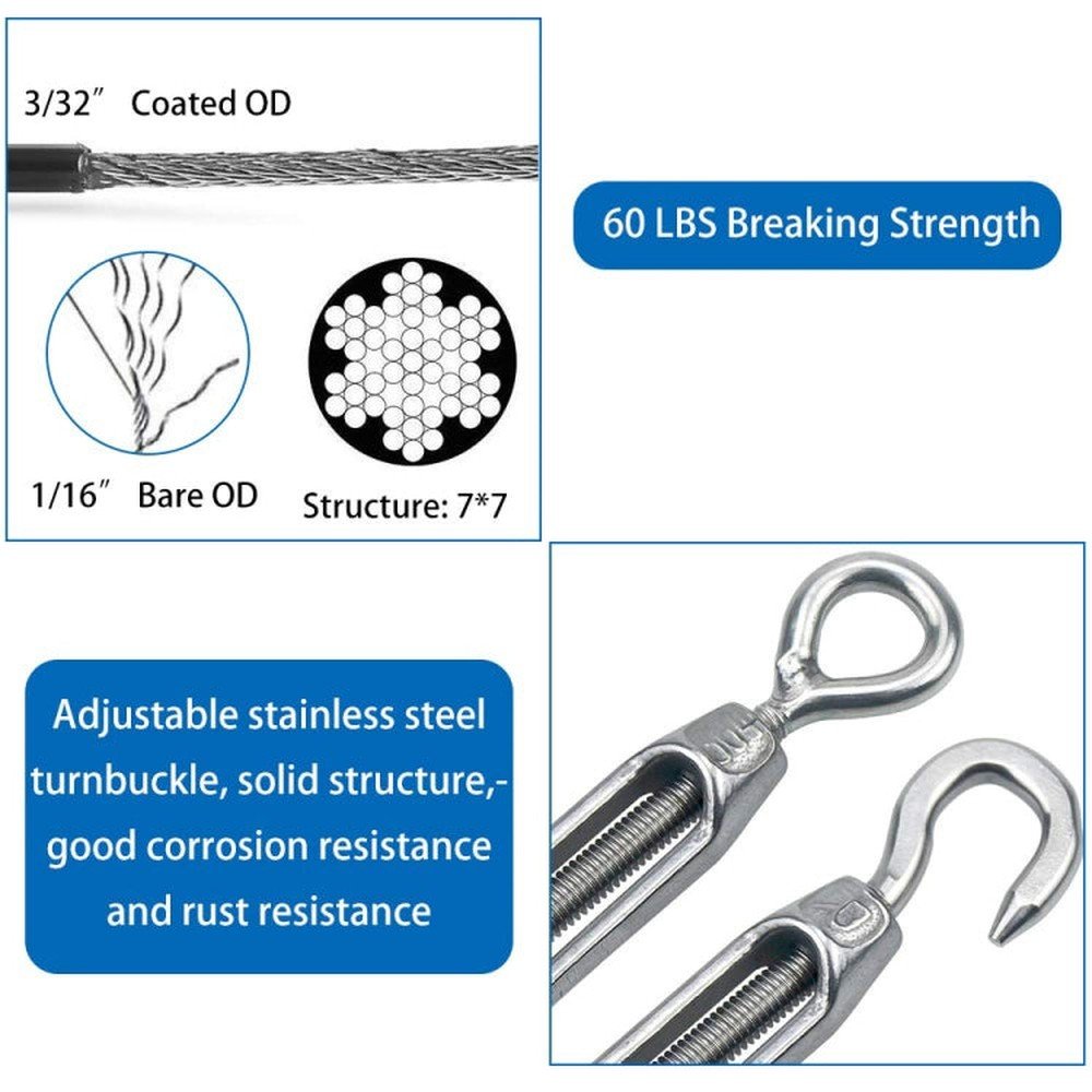 Flower Basket Screws 304 Stainless Steel Wire Rope Hook Tensioner, M4, M5, M6, M8, M10, M12, M14, M16 - laboratorydeal