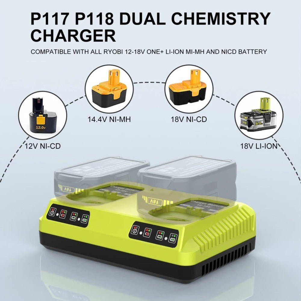 For RYOBI P108 / P117 12 - 18V Lithium Nickel Battery Dual Port Charger, EU, US, UK, AU - laboratorydeal