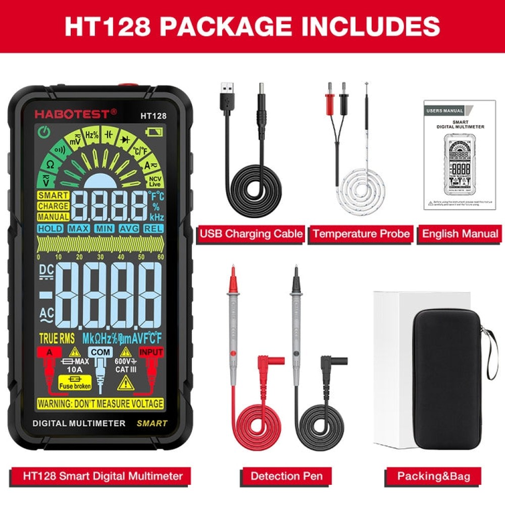 HABOTEST Automatic Range Digital Display Ultra-Clear Intelligent Current Multimeter