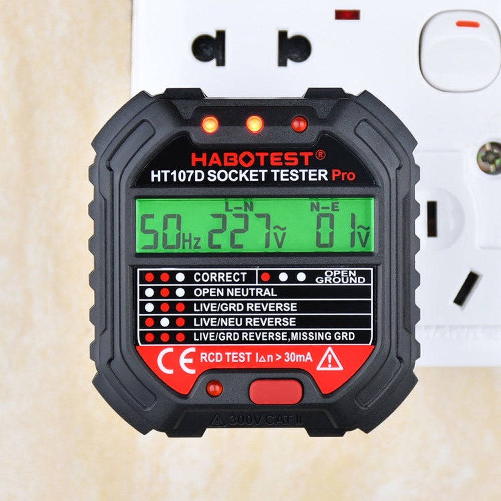 HABOTEST HT107D Multifunctional Digital Display Socket Tester, HT107D (US Plug), HT107D (UK Plug), HT107D (EU Plug)