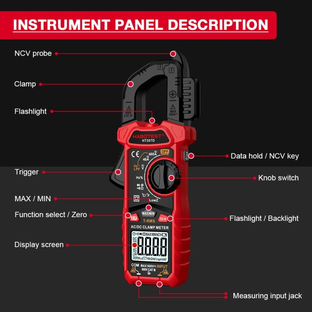 HABOTEST HT207D Multifunctional Digital Clamp Multimeter, HT207D