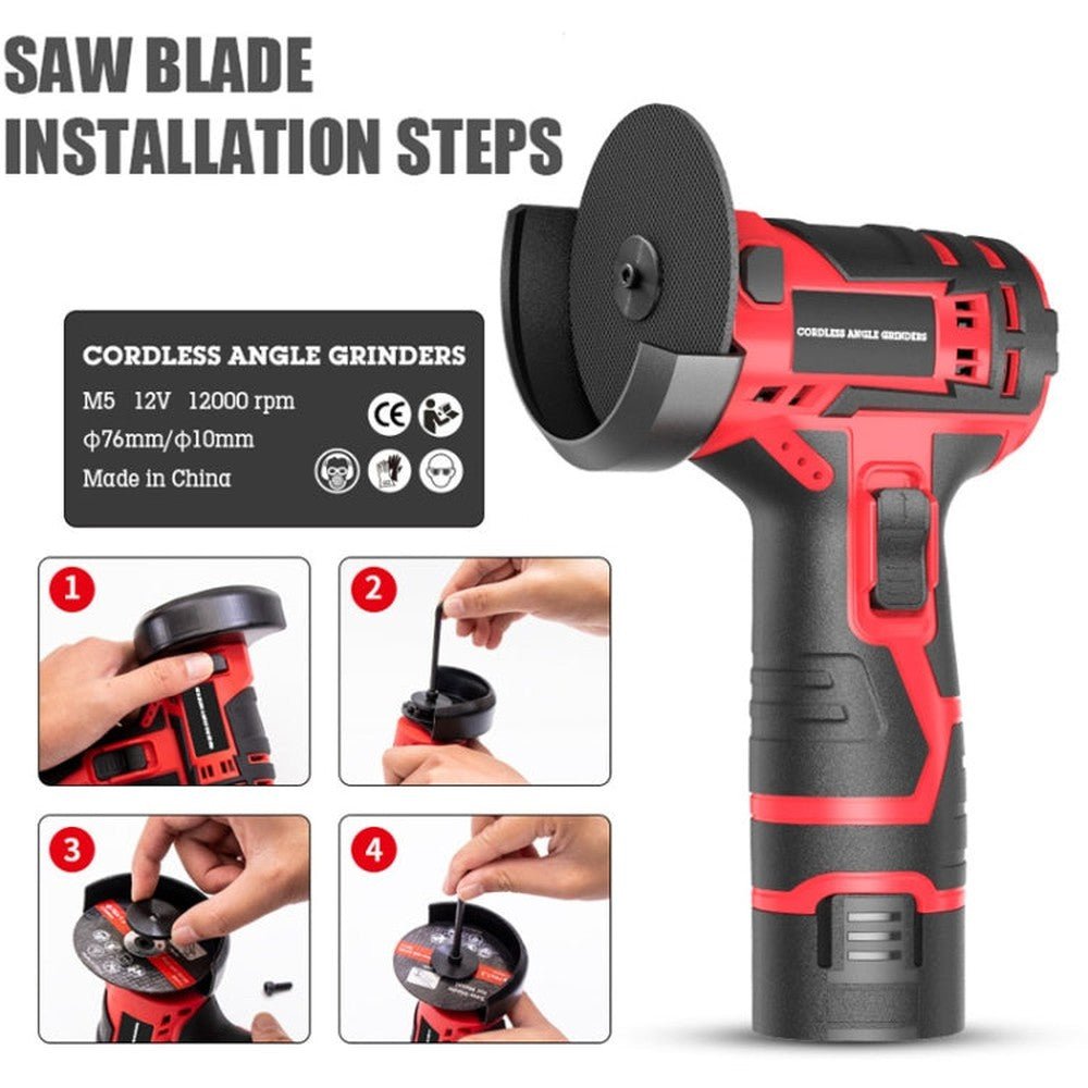 HILDA 12V 3 Inch Li - Ion Angle Grinder Home Cutting And Sanding Machine, US Plug, Plastic Package With 1 Battery, Carton Package With 1 Battery, Plastic Package With 2 Battery - laboratorydeal