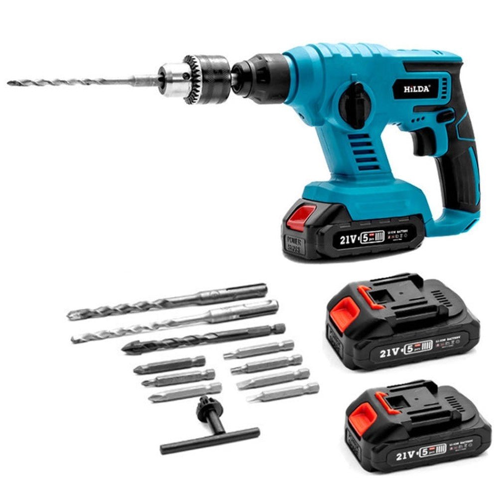 HILDA 12pcs /Set Li - Ion Power Hammer Electrical Impact Drill, 1 Battery+1 Charger EU Plug, 2 Battery+1 Charger EU Plug, 1 Battery+1 Charger US Plug, 2 Battery+1 Charger US Plug - laboratorydeal