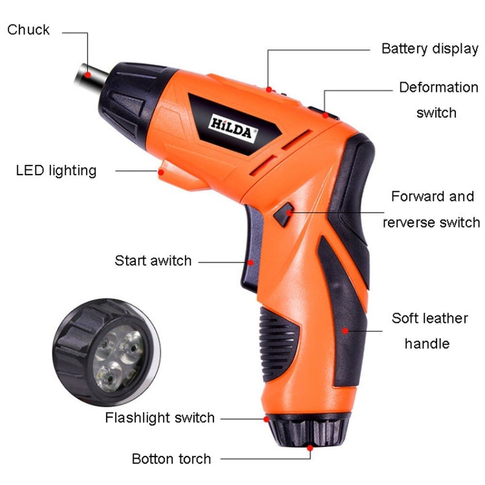 HILDA 47pcs /Set Multi - Function Li - Ion Screwdriver Mini Screwdriver, 47pcs /Set Black, 47pcs /Set White, 47pcs /Set Orange - laboratorydeal