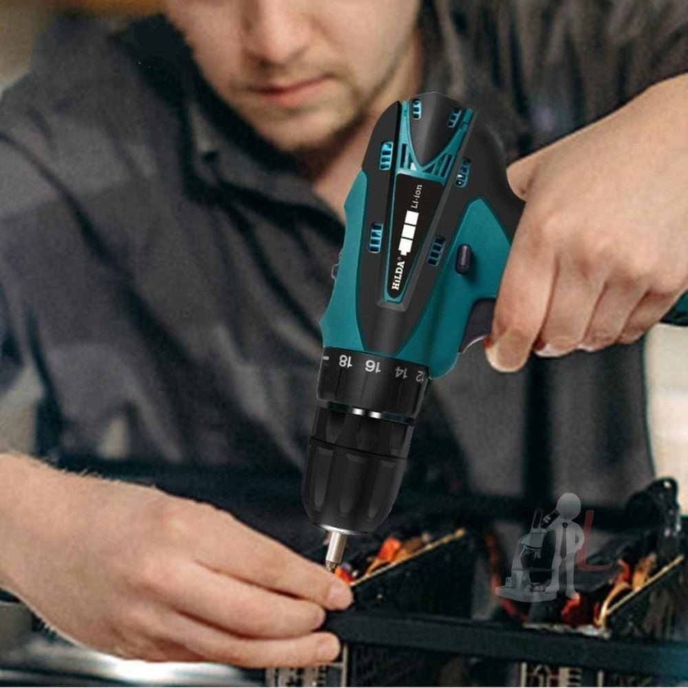 HILDA Electric Drill Cordless Screwdriver Lithium Battery Mini Drill Cordless Screwdriver Power Tools, EU Plug, 16.8V with Carton Box, 12V with Carton Box, 12V with Plastic Box, 16.8V with Plastic Box - laboratorydeal