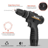 HILDA Home Power Drill 12V Li-Ion Drill With Charger And Battery, EU Plug, Carton Packing, Plastic Packing, Cloth Packing