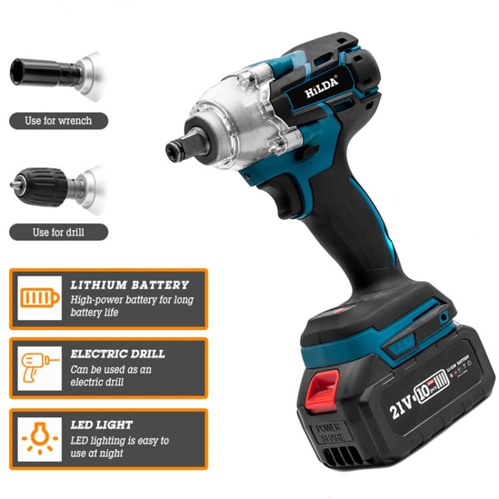 HILDA Motorized Wrenches Lithium Repair Parts With 22mm Socket, EU Plug, Blue With 1 Battery+1 Charger(1500mAh), Blue With 2 Battery+1 Charger(1500mAh), Blue With 1 Battery+1 Charger(3000mAh), Blue With 2 Battery+1 Charger(3000mAh)���������������������... - laboratorydeal