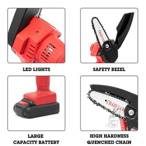 HILDA Rechargeable Cordless Mini Electrical Chain Saw Logging Tools Plastic Package, EU Plug With 1 Battery Red, US Plug With 1 Battery Red, EU Plug With 1 Battery Black, US Plug With 1 Battery Black - laboratorydeal