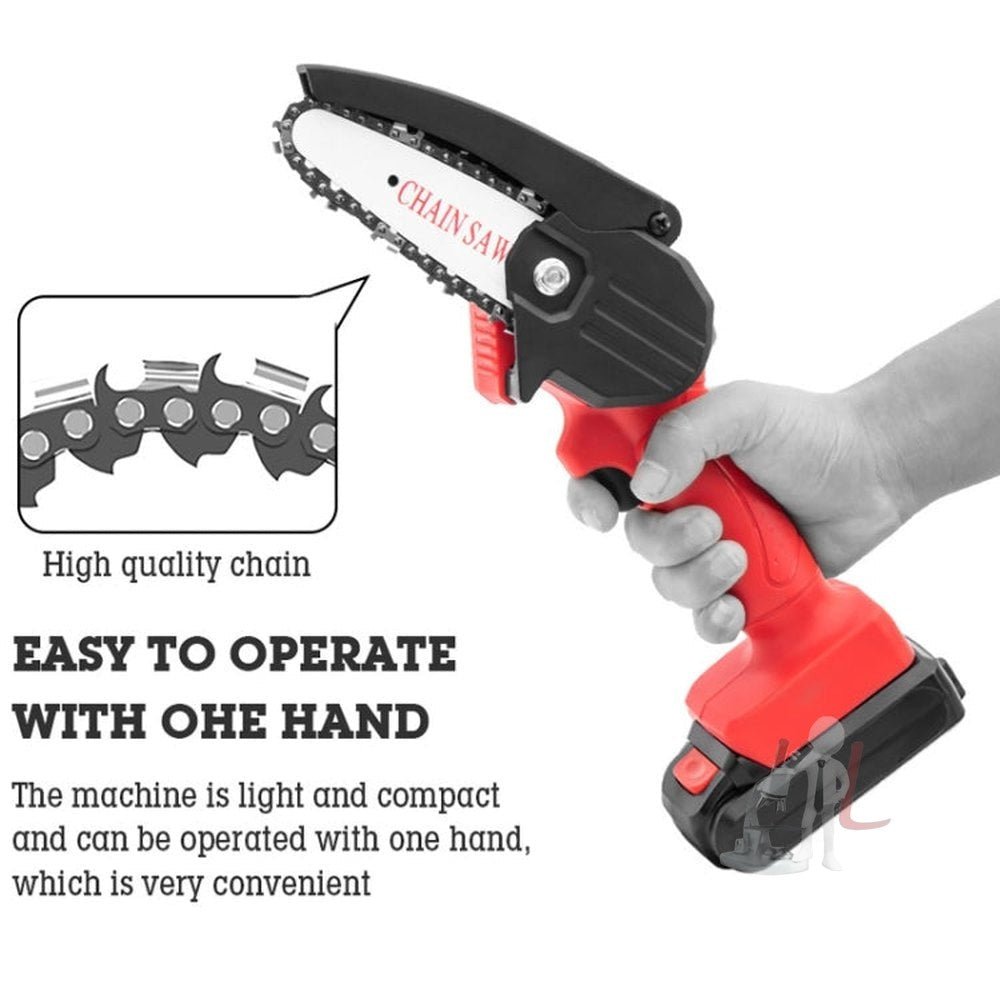 HILDA Rechargeable Cordless Mini Electrical Chain Saw Logging Tools Plastic Package, EU Plug With 1 Battery Red, US Plug With 1 Battery Red, EU Plug With 1 Battery Black, US Plug With 1 Battery Black - laboratorydeal
