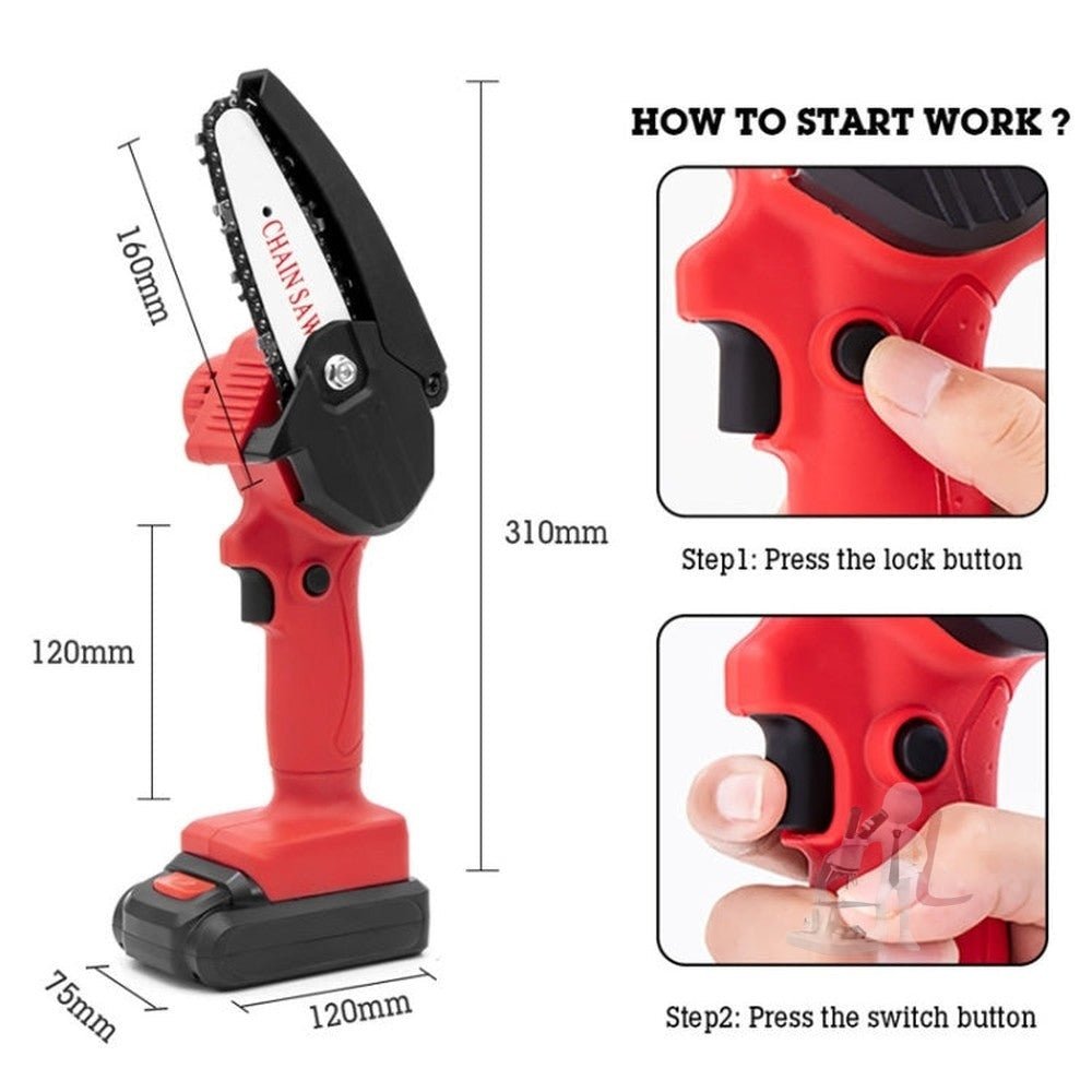 HILDA Rechargeable Cordless Mini Electrical Chain Saw Logging Tools Plastic Package, EU Plug With 1 Battery Red, US Plug With 1 Battery Red, EU Plug With 1 Battery Black, US Plug With 1 Battery Black - laboratorydeal