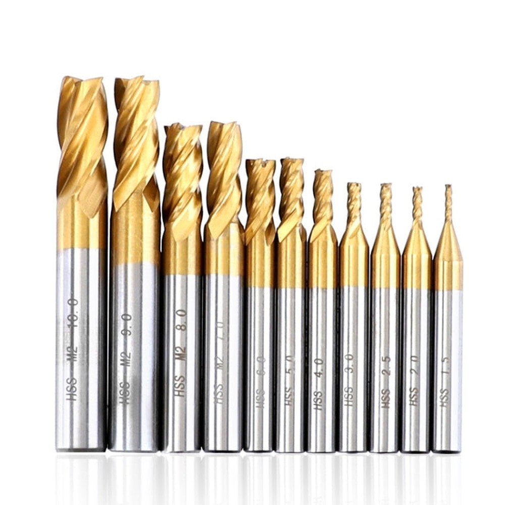 High - Speed Steel And Aluminum End Face Milling Cutter With Straight Shank Titanium - Plated Milling Cutter, 7 PCS/Set, 10 PCS/Set, 11 PCS/Set - laboratorydeal