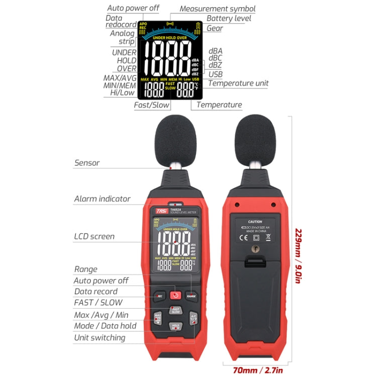 Home Noise Tester Detection Volume Device Z Weighted Decibel Device, TA652A laboratorydeal