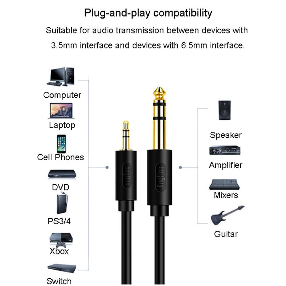 JINGHUA 3.5mm To 6.5mm Audio Cable Amplifier Guitar 6.35mm Cable, 0.5m, 1.5m, 3m, 5m - laboratorydeal