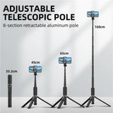 JMARY KT-259 360 Degree Rotating Phone Clip Retractable Selfie Stick Tripod, KT-259