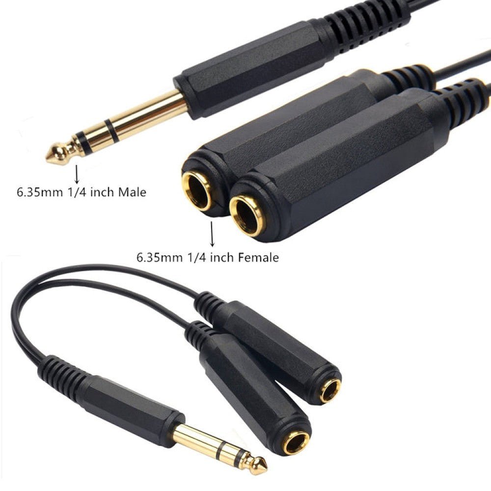 JUNSUNMAY 6.35mm 1/4 inch Male to Dual Female Stereo Audio Jack Adapter Cable, Length: 20cm, 6.35mm M to 2 x F 20cm - laboratorydeal