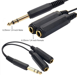 JUNSUNMAY 6.35mm 1/4 inch Male to Dual Female Stereo Audio Jack Adapter Cable, Length: 20cm, 6.35mm M to 2 x F 20cm - laboratorydeal