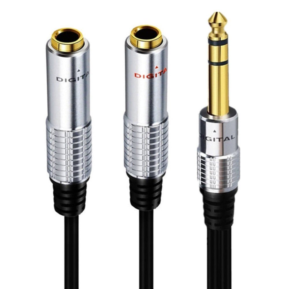 JUNSUNMAY 6.35mm Male to Dual 6.35mm Female Stereo Audio Adapter, Length: 0.2m, Length: 0.2m - laboratorydeal