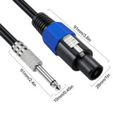 JUNSUNMAY Speakon Male to 6.35mm Male Audio Speaker Adapter Cable with Snap Lock, 6FT, 10FT, 25FT, 50FT
