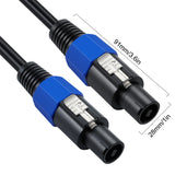 JUNSUNMAY Speakon Male to Speakon Male Audio Speaker Adapter Cable with Snap Lock, 6FT, 10FT, 25FT, 50FT