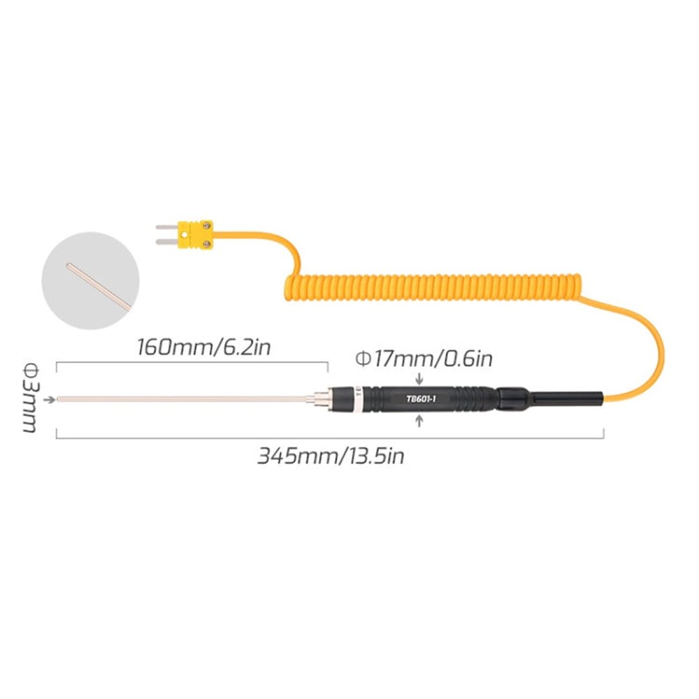 K-Type Probe Use With Thermometer, TASI TB601-1 Liquid Probe, TASI TB601-2 Surface Probe, TASI TB601-3 Surface Thermocouple, TASI TB601-4 Elbow Surface Thermocouple, TASI TB601-5 Pointed Needle Liquid Probe