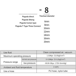 LAIZE 2pcs Pagoda T-type Three Way Pneumatic Components, Caliber:6mm, 6mm, 8mm, 10mm, 12mm