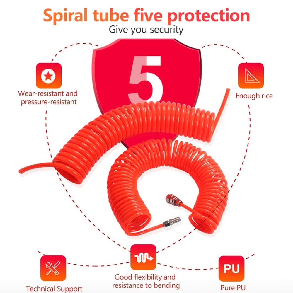 LAIZE Compressor Air Flexible PU Spring Tube with Connector, 8x5mm, 3m, with Connector, 8x5mm, 6m, with Connector, 8x5mm, 9m, with Connector, 8x5mm, 12m, with Connector, 8x5mm, 15m, with Connector, 10x6.5mm, 6m, with Connector��������������������������...