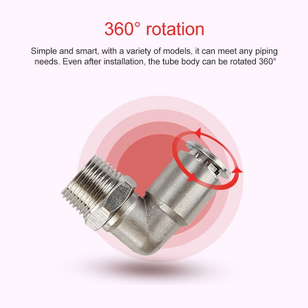 LAIZE Nickel Plated Copper Elbow Male Thread Pneumatic Quick Fitting Connector, PL4-01, PL4-02, PL4-M5, PL6-01, PL6-02, PL6-03, PL6-04, PL6-M5, PL8-01, PL8-02, PL8-03, PL8-04, PL10-01, PL10-02, PL10-03, PL10-04, PL12-01, PL12-02, PL12-03, PL12-04, PL14...