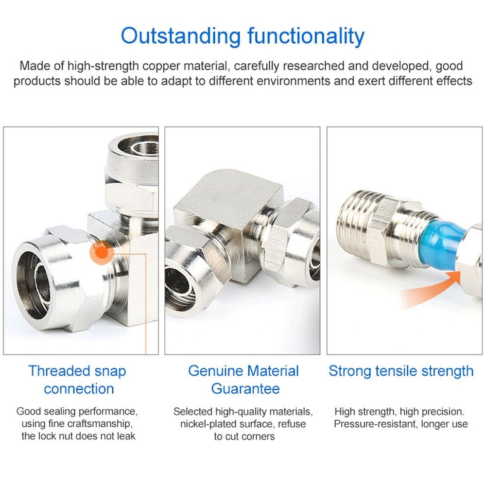 LAIZE Nickel Plated Copper Elbow Pneumatic Quick Connector, PV-6, PV-8, PV-10, PV-12