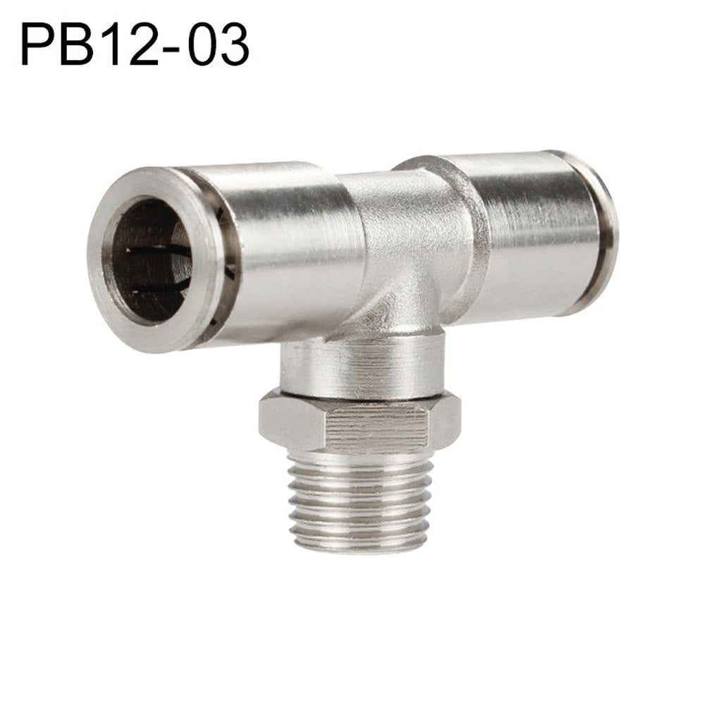LAIZE Nickel Plated Copper Male Tee Branch Pneumatic Quick Connector, PB4-01, PB4-02, PB4-M5, PB6-01, PB6-02, PB6-03, PB6-04, PB6-M5, PB8-01, PB8-02, PB8-03, PB8-04, PB10-01, PB10-02, PB10-03, PB10-04, PB12-01, PB12-02, PB12-03, PB12-04