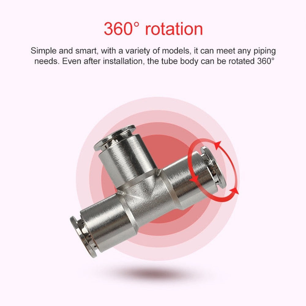 LAIZE Nickel Plated Copper Tee Pneumatic Quick Fitting Connector, PE-4, PE-6, PE-8, PE-10, PE-12, PE-14, PE-16