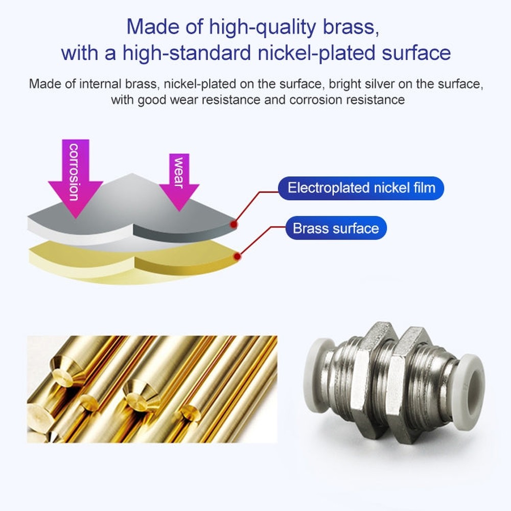 LAIZE PM Bulkhead Straight Pneumatic Quick Fitting Connector, PM-4, PM-6, PM-8, PM-10, PM-12