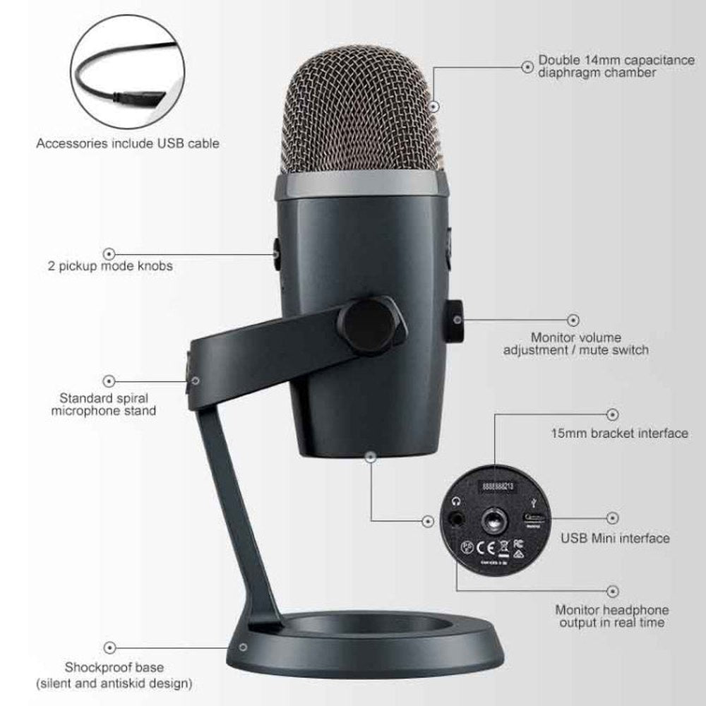 Logitech Blue Yeti Nano Condenser Digital USB Live Broadcast Microphone, Blue Yeti Nano - laboratorydeal