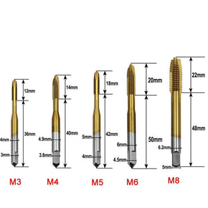 M3 - M8 Titanium Plated Straight Slot Tap HSS Tapping Inner Thread Set, 5 In 1 / Set Thread Set - laboratorydeal