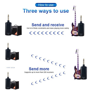 Measy AU688 - U 20 Channels Wireless Guitar System Rechargeable Musical Instrument Transmitter Receiver, AU688 - U Black - laboratorydeal