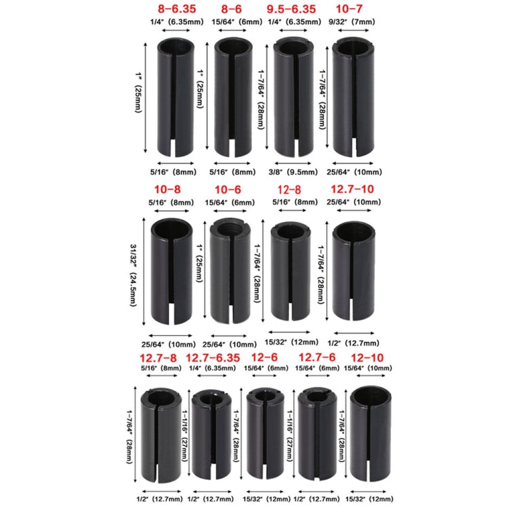 Milling Cutter Conversion Chuck Engraving Machine Trimmer Electric Wood Milling Connector, 13 PCS/Set
