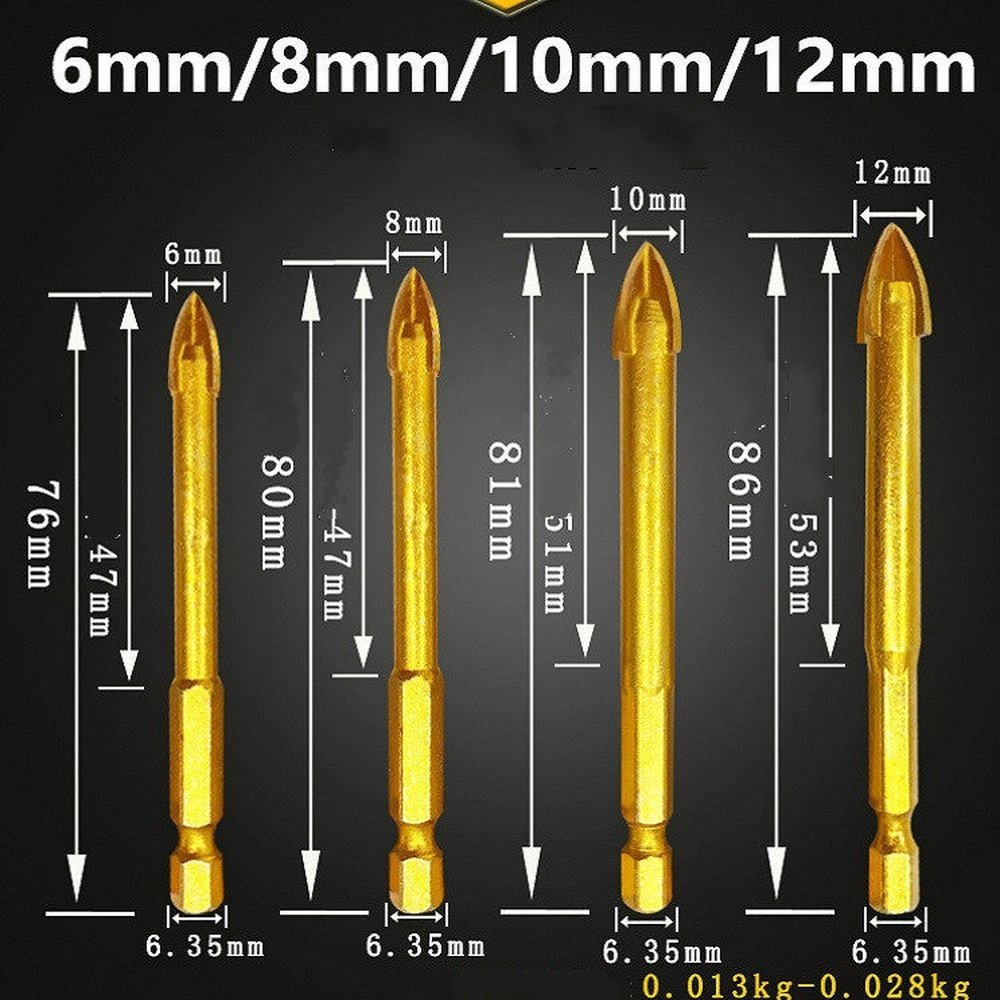 Multi - purpose Alloy Cross Hex Shank Drill Ceramic Glass Hole Opener, 6MM, 8MM, 10MM, 12MM - laboratorydeal