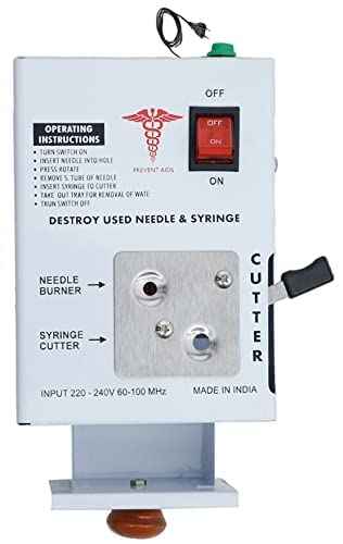 Needle Syringe Destroyer Electric, Needle Destroyer Machine for Hospital & Laboratory, Shock Proof Metal Body Mechanism, Low Power Consumption, On/Off Switch, White - Pack of 1