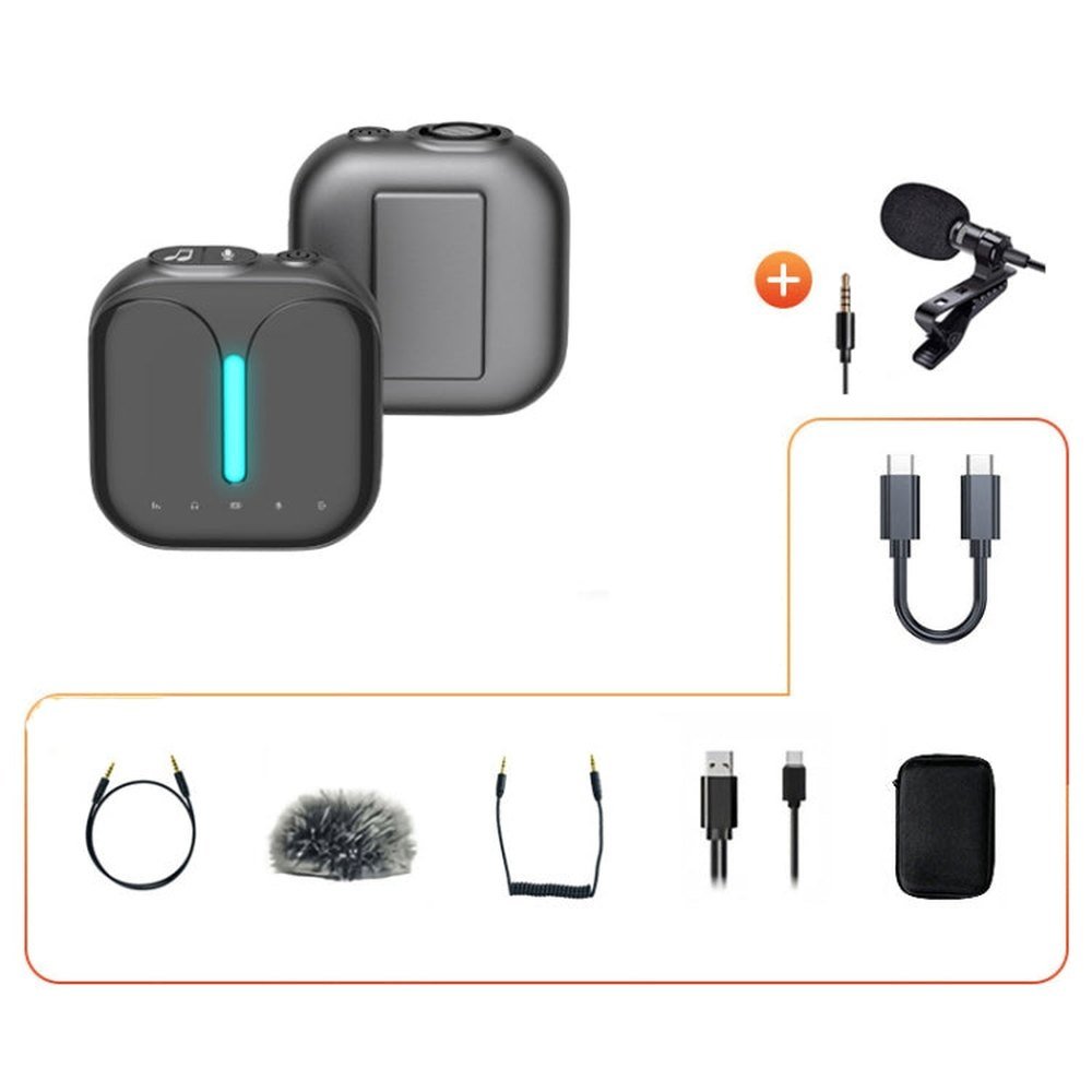 Outdoor Professional Noise - cancelling Wireless Lavalier Microphone, Type - C, Type - C+Apple Adapter, Type - C+External Microphone, Type - C+Apple Adapter+External Microphone - laboratorydeal