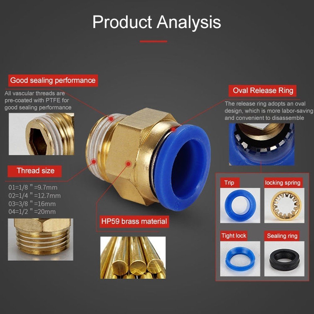 PC6 - 04 LAIZE 2pcs PC Male Thread Straight Pneumatic Quick Fitting Connector, PC16 - 03 (2pcs), PC16 - 04 (2pcs), PC16 - 06 (1pc) - laboratorydeal
