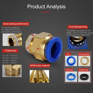 PC6 - 04 LAIZE 2pcs PC Male Thread Straight Pneumatic Quick Fitting Connector, PC16 - 03 (2pcs), PC16 - 04 (2pcs), PC16 - 06 (1pc) - laboratorydeal