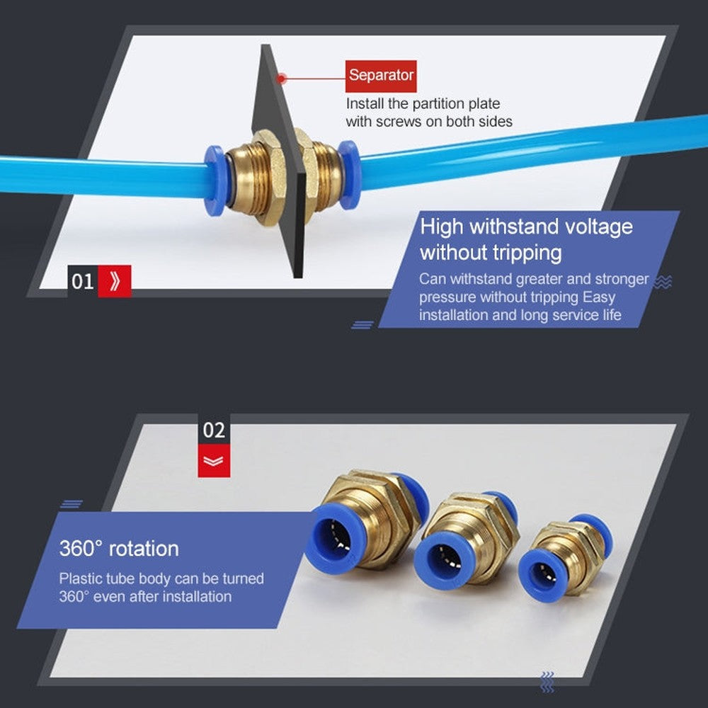 PM-8 LAIZE 2pcsPM Bulkhead Straight Pneumatic Quick Connector, PM-4 (10pcs), PM-6 (10pcs), PM-8 (2pcs), PM-10 (1pc), PM-12 (1pc)