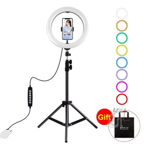 PULUZ 1.1m Tripod Mount + 10.2 inch 26cm RGBW LED Ring Vlogging Video Light Live Broadcast Kits with Cold Shoe Tripod Ball Head & Phone Clamp, 1.1m Tripod Mount+RGBW =Light - laboratorydeal