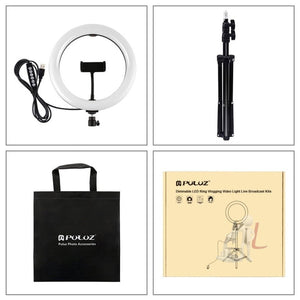 PULUZ 1.1m Tripod Mount + 10.2 inch 26cm RGBW LED Ring Vlogging Video Light Live Broadcast Kits with Cold Shoe Tripod Ball Head & Phone Clamp, 1.1m Tripod Mount+RGBW =Light - laboratorydeal