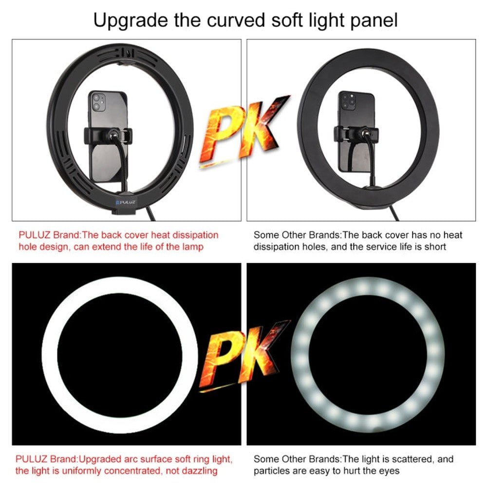 PULUZ 1.1m Tripod Mount + 10.2 inch 26cm RGBW LED Ring Vlogging Video Light Live Broadcast Kits with Remote Control & Cold Shoe Tripod Ball Head & Phone Clamp, 1.1m Tripod+RGBW with Remote - laboratorydeal