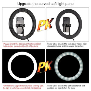 PULUZ 1.1m Tripod Mount + 10.2 inch 26cm RGBW LED Ring Vlogging Video Light Live Broadcast Kits with Remote Control & Cold Shoe Tripod Ball Head & Phone Clamp, 1.1m Tripod+RGBW with Remote - laboratorydeal