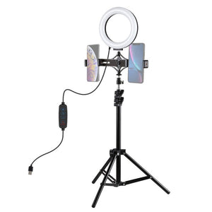 PULUZ 1.1m Tripod Mount + Live Broadcast Dual Phone Bracket + 6.2 inch 16cm LED Ring Vlogging Video Light Kits, 3 in 1 Live Broadcast Kits - laboratorydeal